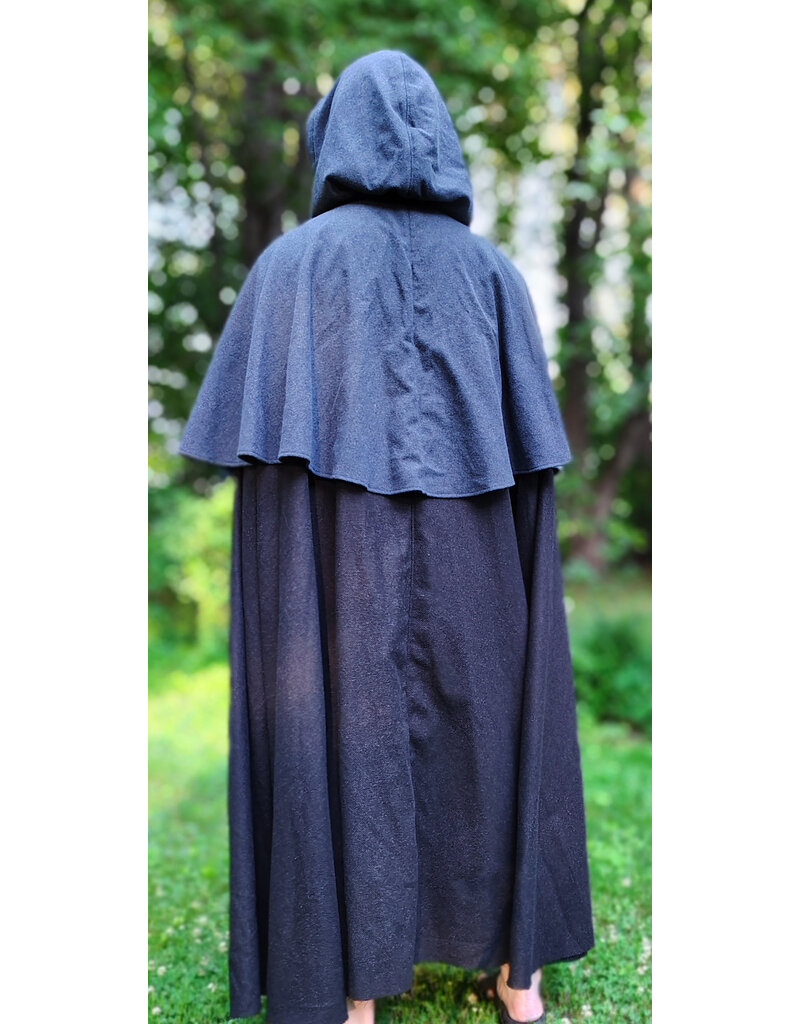 Cloakmakers.com 6069-Washable Dual Layer Blue & Charcoal Wool Blend Mantel Cloak w/ Black Velvet Hood Lining & Pockets