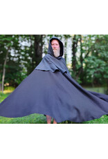 Cloakmakers.com 6069-Washable Dual Layer Blue & Charcoal Wool Blend Mantel Cloak w/ Black Velvet Hood Lining & Pockets