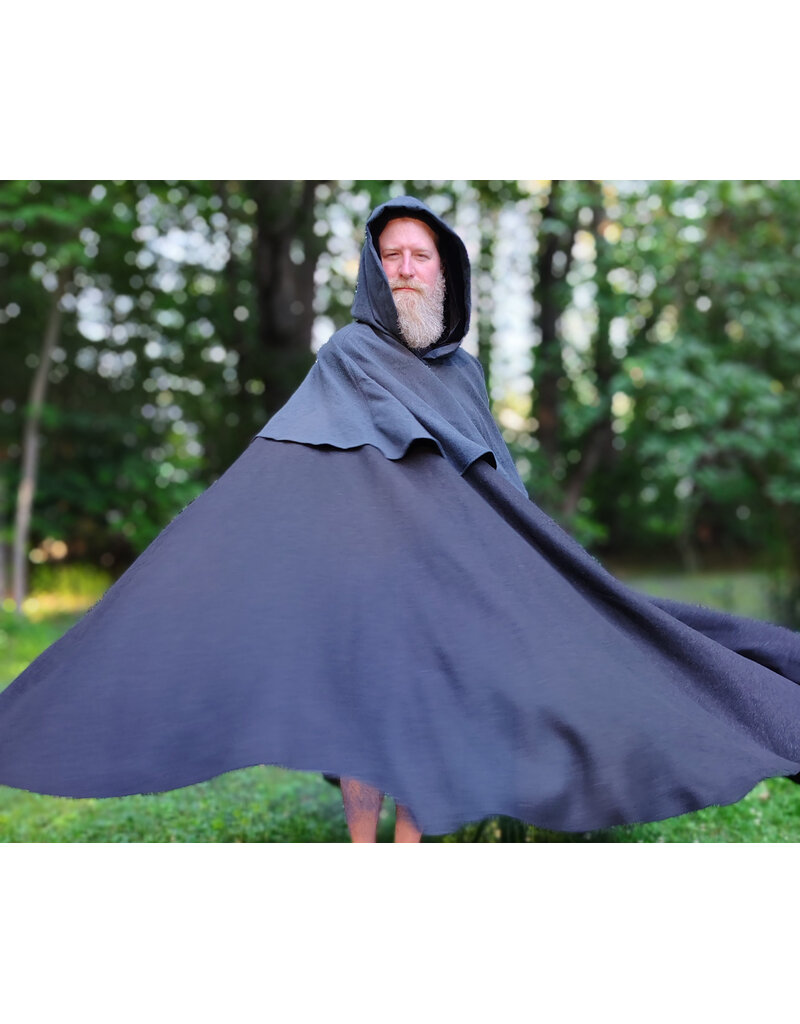 Cloakmakers.com 6069-Washable Dual Layer Blue & Charcoal Wool Blend Mantel Cloak w/ Black Velvet Hood Lining & Pockets