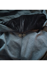 Cloakmakers.com 6069-Washable Dual Layer Blue & Charcoal Wool Blend Mantel Cloak w/ Black Velvet Hood Lining & Pockets