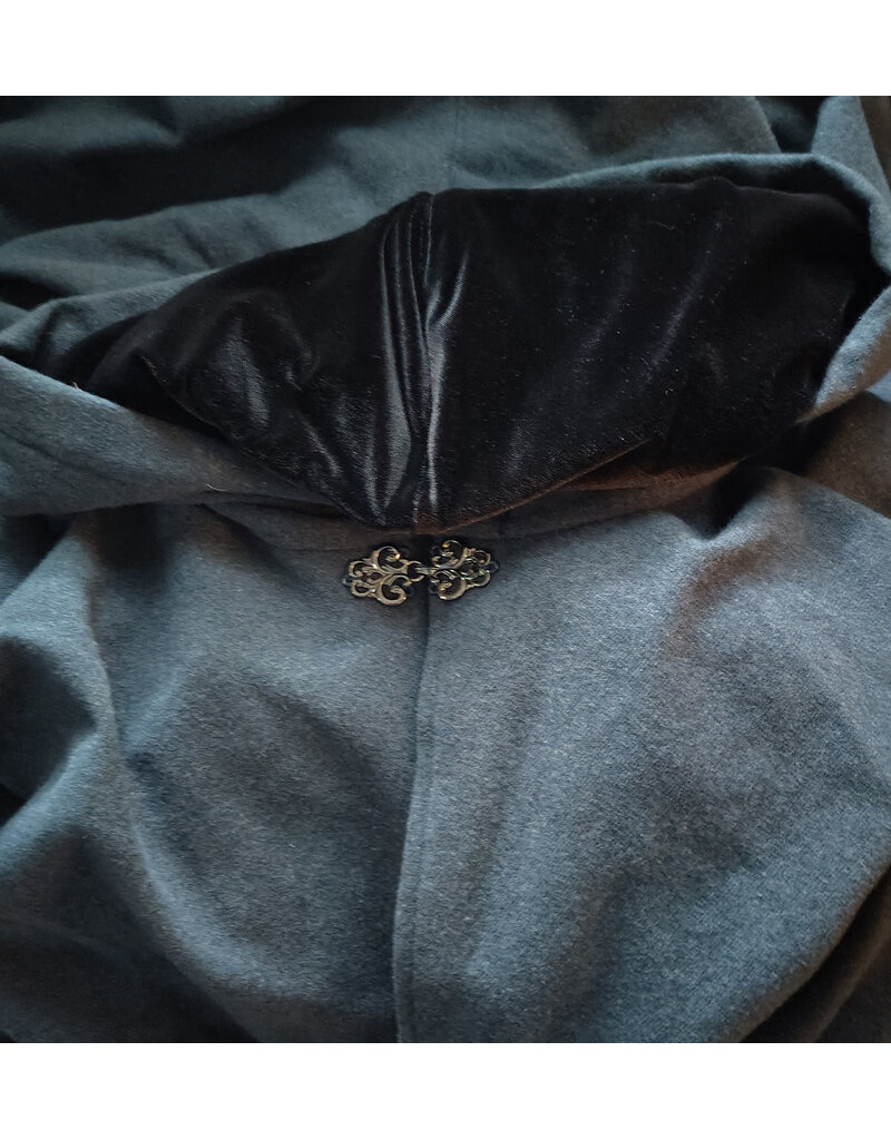 Cloakmakers.com 6069-Washable Dual Layer Blue & Charcoal Wool Blend Mantel Cloak w/ Black Velvet Hood Lining & Pockets