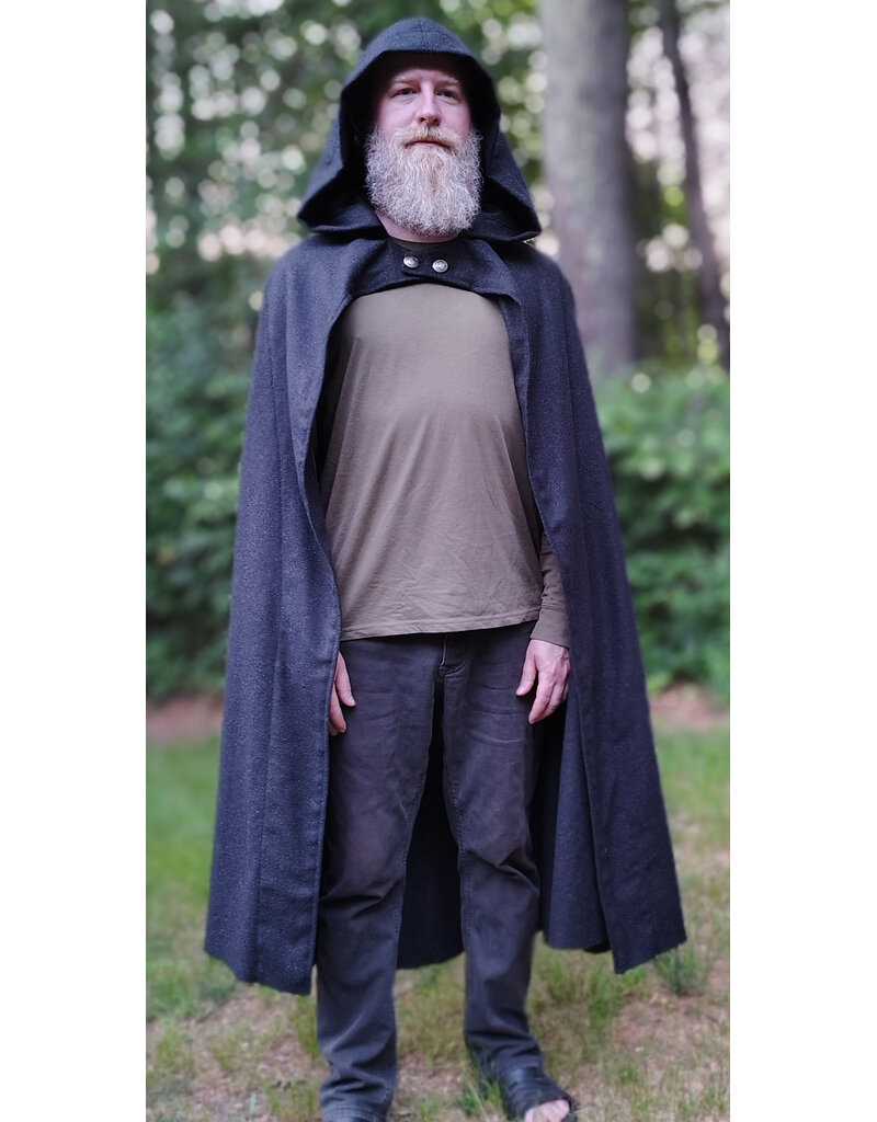 Cloakmakers.com 6070-Washable Open Front Charcoal Wool Blend Cloak w/ Dual Button Closure