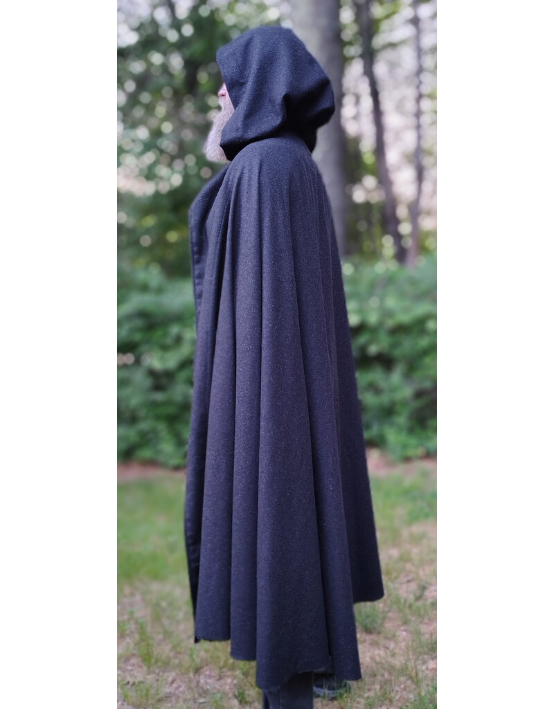 Cloakmakers.com 6070-Washable Open Front Charcoal Wool Blend Cloak w/ Dual Button Closure