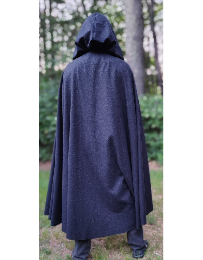 Cloakmakers.com 6070-Washable Open Front Charcoal Wool Blend Cloak w/ Dual Button Closure