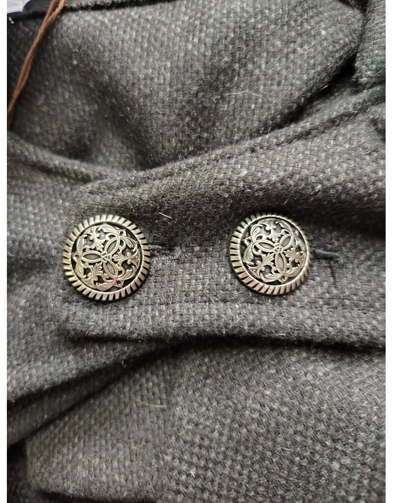 Cloakmakers.com 6070-Washable Open Front Charcoal Wool Blend Cloak w/ Dual Button Closure