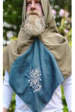 Cloakmakers.com H578-Washable Green Wool Blend Viking Hood w/ Silver Fox Embroidery