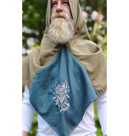 Cloakmakers.com H578-Washable Green Wool Blend Hooded Cowl w/ Silver Fox Embroidery
