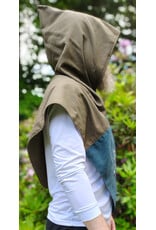 Cloakmakers.com H578-Washable Green Wool Blend Hooded Cowl w/ Silver Fox Embroidery