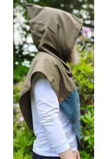 Cloakmakers.com H578-Washable Green Wool Blend Viking Hood w/ Silver Fox Embroidery