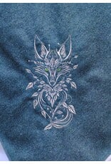 Cloakmakers.com H578-Washable Green Wool Blend Hooded Cowl w/ Silver Fox Embroidery
