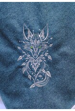 Cloakmakers.com H578-Washable Green Wool Blend Viking Hood w/ Silver Fox Embroidery