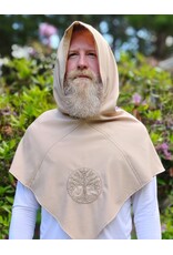 Cloakmakers.com H579-Washable Lightweight Beige Wool Blend Hooded Cowl w/ Tree Of Life Embroidery