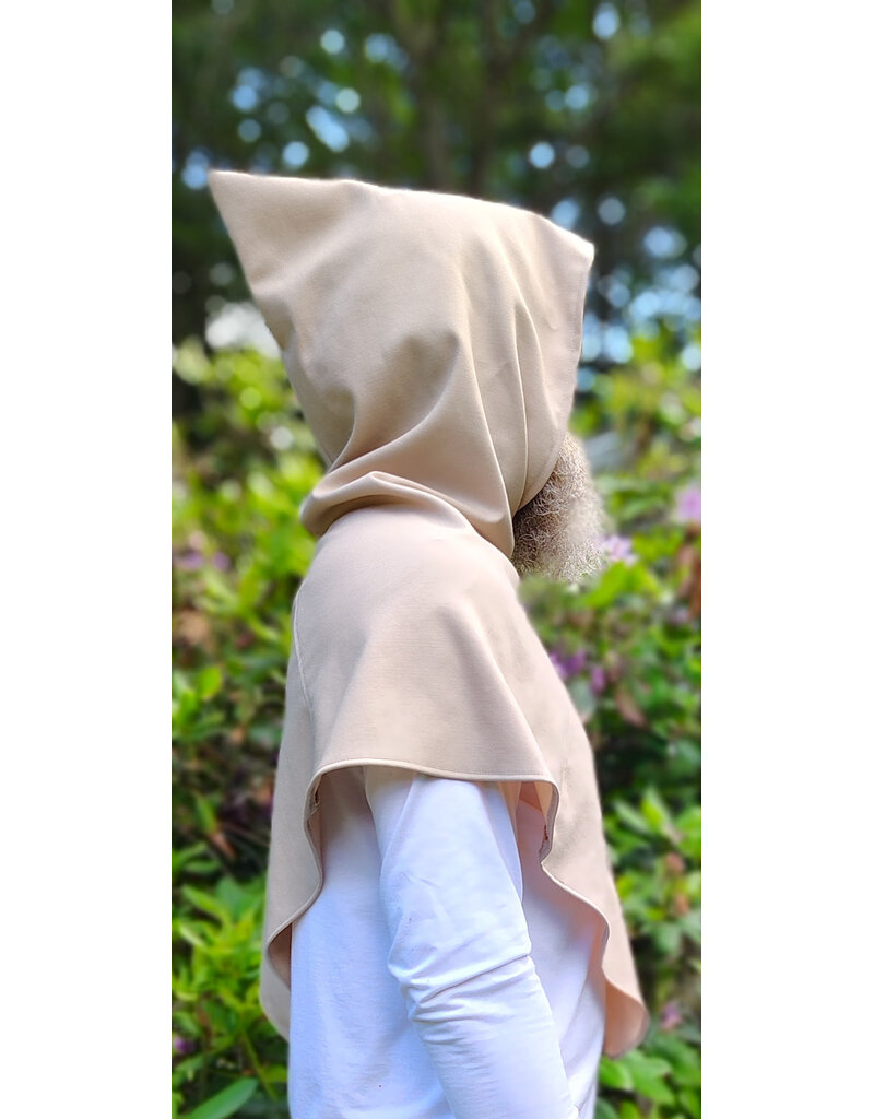 Cloakmakers.com H579-Washable Lightweight Beige Wool Blend Hooded Cowl w/ Tree Of Life Embroidery