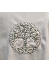 Cloakmakers.com H579-Washable Lightweight Beige Wool Blend Hooded Cowl w/ Tree Of Life Embroidery