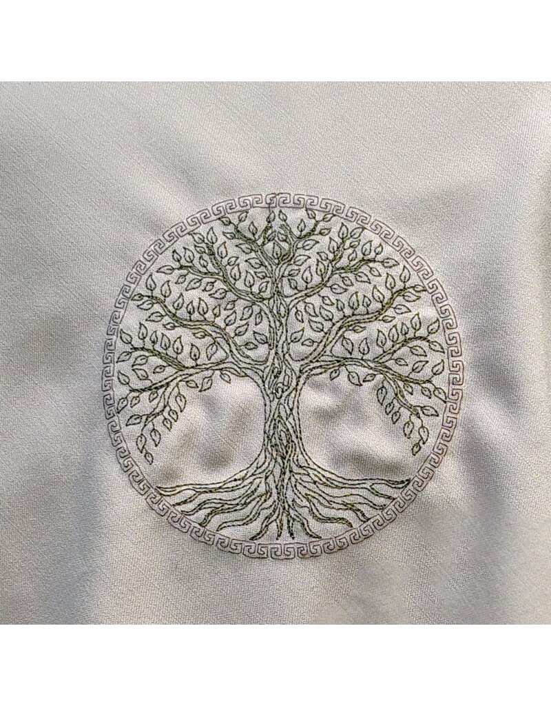 Cloakmakers.com H579-Washable Lightweight Beige Wool Blend Hooded Cowl w/ Tree Of Life Embroidery