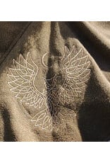 Cloakmakers.com H580-Washable Brown Wool Blend Hooded Cowl w/ Tan Owl & Moon Embroidery