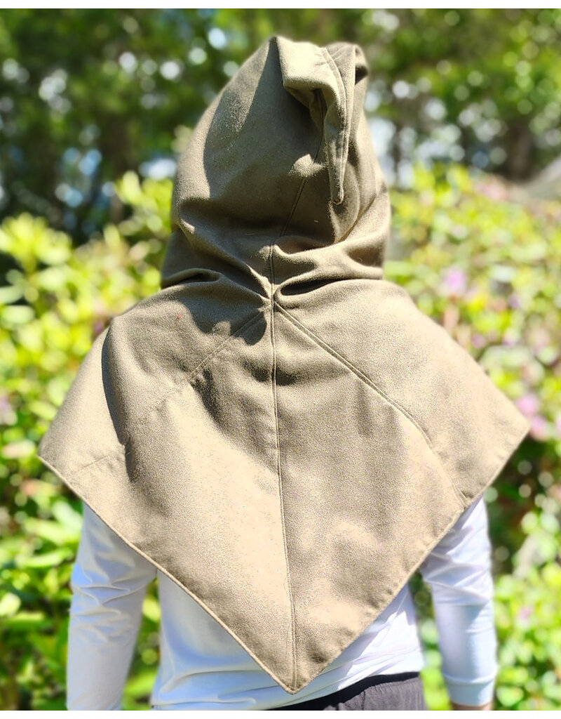 Cloakmakers.com H581-Washable Green Wool-Blend Viking Hood w/ Dragon Embroidery