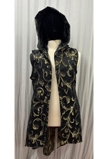 Cloakmakers.com J925-Black and Gold Brocade Hooded Vest w/Pockets
