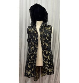 Cloakmakers.com J925-Black and Gold Brocade Hooded Vest w/Pockets