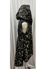 Cloakmakers.com J925-Black and Gold Brocade Hooded Vest w/Pockets