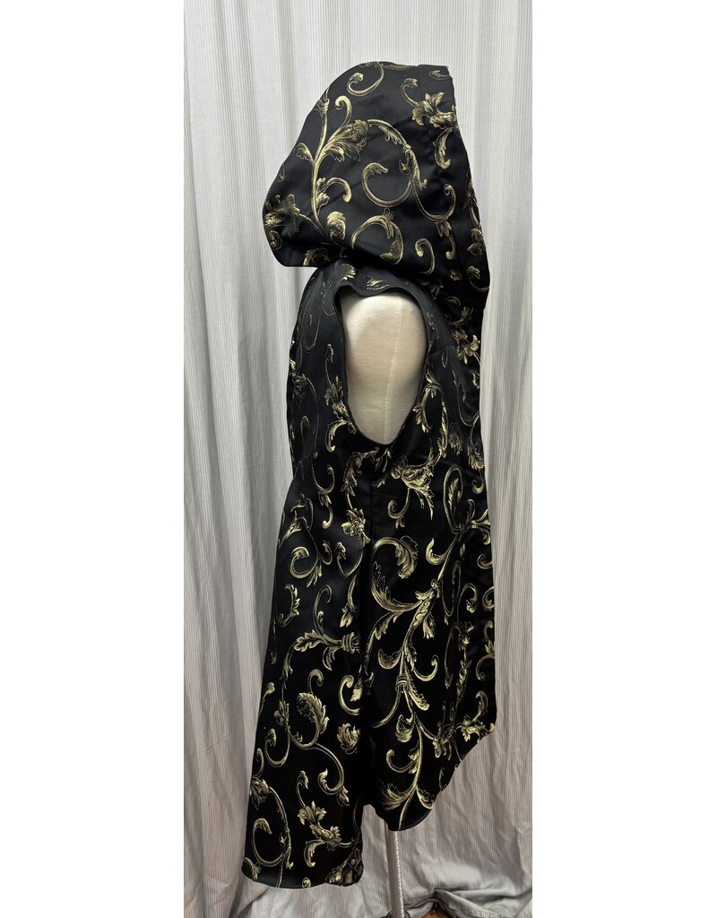 Cloakmakers.com J925-Black and Gold Brocade Hooded Vest w/Pockets
