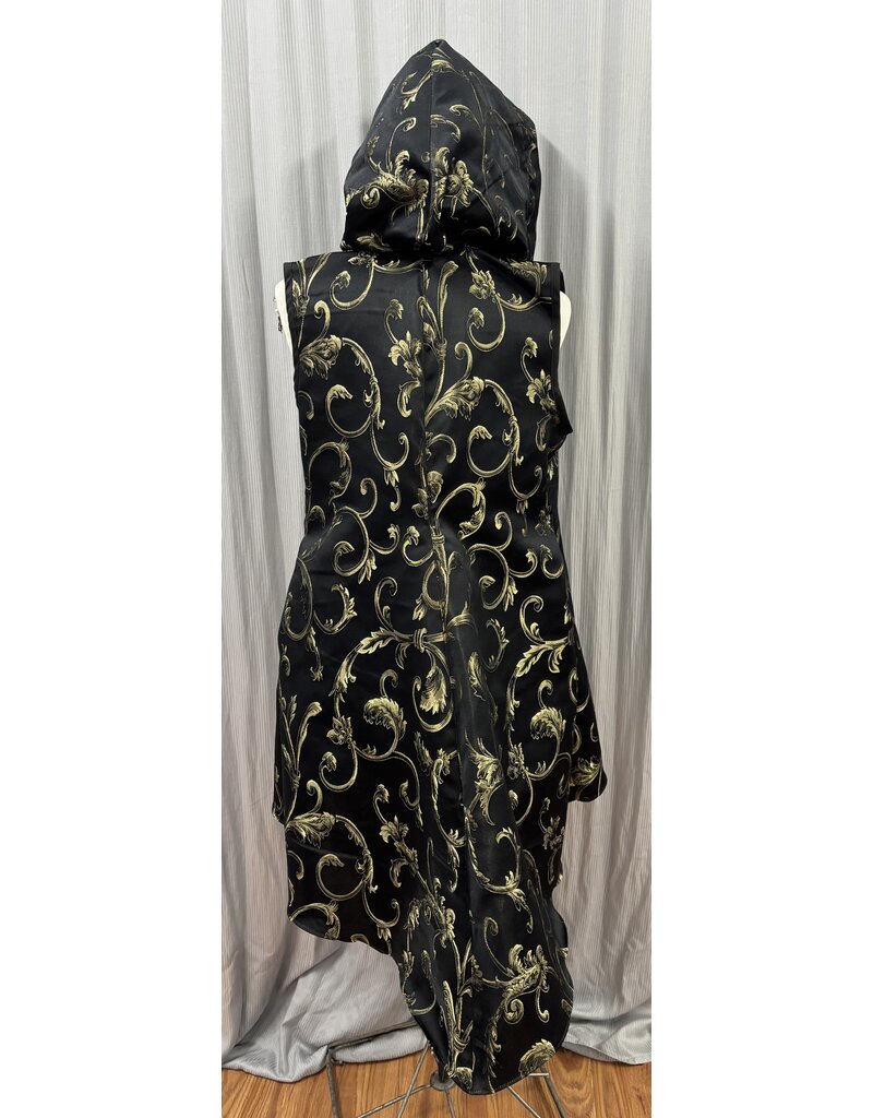 Cloakmakers.com J925-Black and Gold Brocade Hooded Vest w/Pockets
