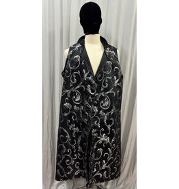 Cloakmakers.com J926-Silver and Black Brocade Collared Vest w/Pockets