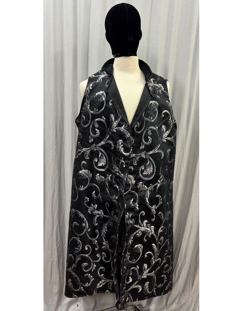 Cloakmakers.com J926-Silver and Black Brocade Collared Vest w/Pockets