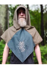 Cloakmakers.com H578-Washable Green Wool Blend Viking Hood w/ Silver Fox Embroidery