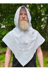 Cloakmakers.com H582-Washable Light Blue Cotton Viking Hood w/Bird Embroidery