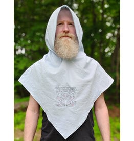 Cloakmakers.com H582-Washable Light Blue Cotton Viking Hood w/Bird Embroidery