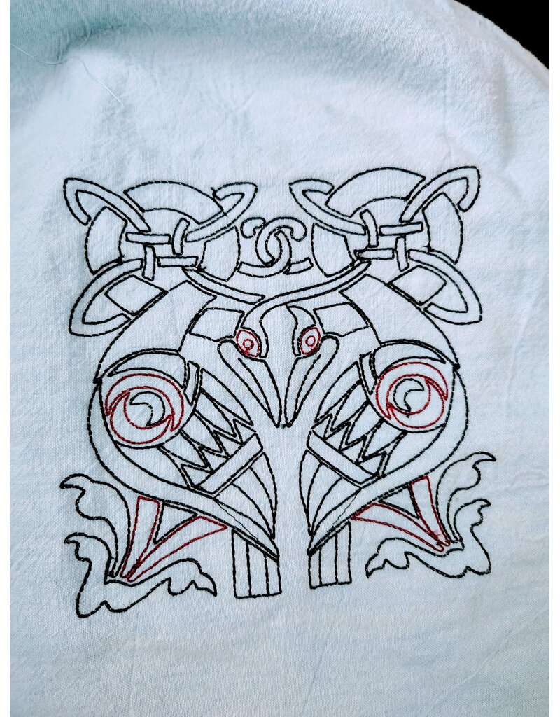 Cloakmakers.com H582-Washable Light Blue Cotton Viking Hood w/Bird Embroidery