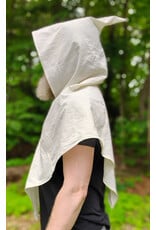 Cloakmakers.com H583-Washable Lightweight Cream Cotton Hooded Cowl w/ Green Embroidery of Tree Of Life
