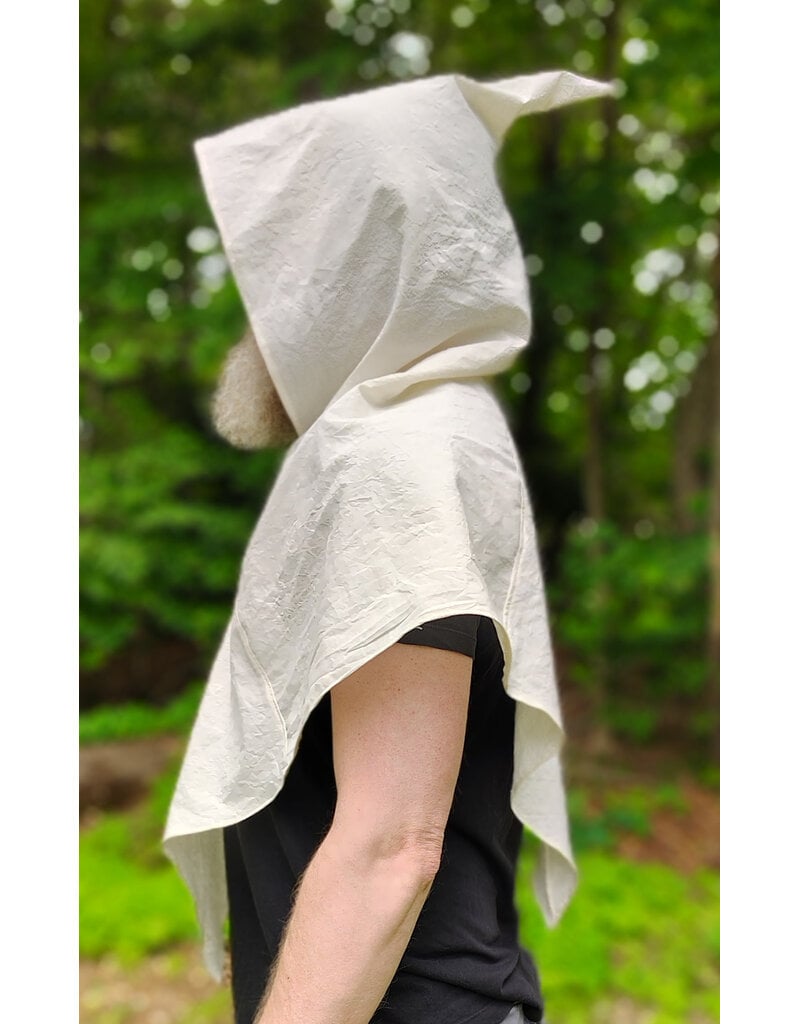 Cloakmakers.com H583-Washable Lightweight Cream Cotton Hooded Cowl w/ Green Embroidery of Tree Of Life