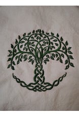 Cloakmakers.com H583-Washable Lightweight Cream Cotton Hooded Cowl w/ Green Embroidery of Tree Of Life