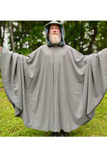 Cloakmakers.com 6071-Washshable Lightweight Blueish Grey Wool Blend Cloak w/ Ocean Blue Velvet Hood Lining & Silver Tone Clasp