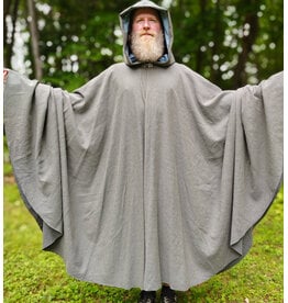 Cloakmakers.com 6071-Washshable Lightweight Blueish Grey Wool Blend Cloak w/ Ocean Blue Velvet Hood Lining & Silver Tone Clasp