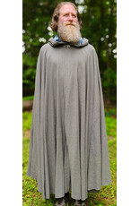 Cloakmakers.com 6071-Washshable Lightweight Blueish Grey Wool Blend Cloak w/ Ocean Blue Velvet Hood Lining & Silver Tone Clasp