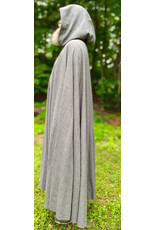 Cloakmakers.com 6071-Washshable Lightweight Blueish Grey Wool Blend Cloak w/ Ocean Blue Velvet Hood Lining & Silver Tone Clasp