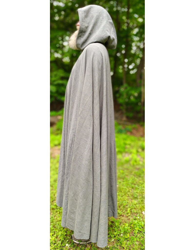 Cloakmakers.com 6071-Washshable Lightweight Blueish Grey Wool Blend Cloak w/ Ocean Blue Velvet Hood Lining & Silver Tone Clasp