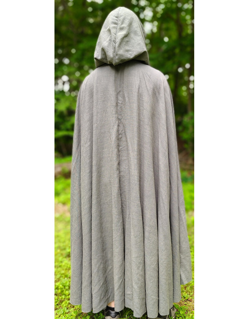 Cloakmakers.com 6071-Washshable Lightweight Blueish Grey Wool Blend Cloak w/ Ocean Blue Velvet Hood Lining & Silver Tone Clasp