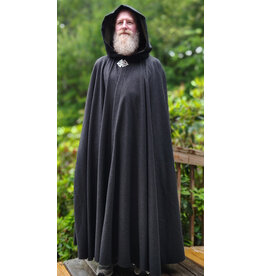Cloakmakers.com 6074-Washable Charcoal Grey Wool Blend Cloak w/ Olive Green Moleskin Hood Lining & Celtic Triquetra Knot Clasp