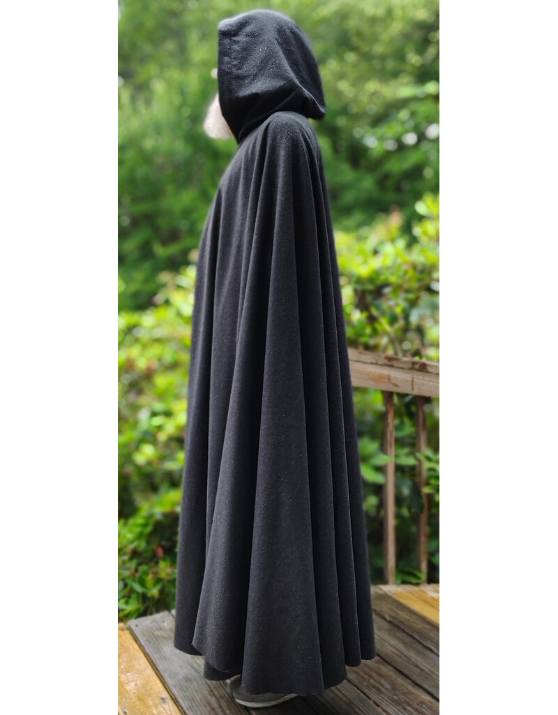 Cloakmakers.com 6074-Washable Charcoal Grey Wool Blend Cloak w/ Olive Green Moleskin Hood Lining & Celtic Triquetra Knot Clasp