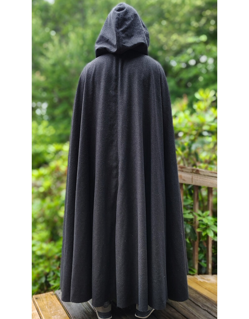 Cloakmakers.com 6074-Washable Charcoal Grey Wool Blend Cloak w/ Olive Green Moleskin Hood Lining & Celtic Triquetra Knot Clasp