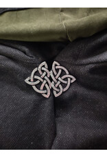 Cloakmakers.com 6074-Washable Charcoal Grey Wool Blend Cloak w/ Olive Green Moleskin Hood Lining & Celtic Triquetra Knot Clasp