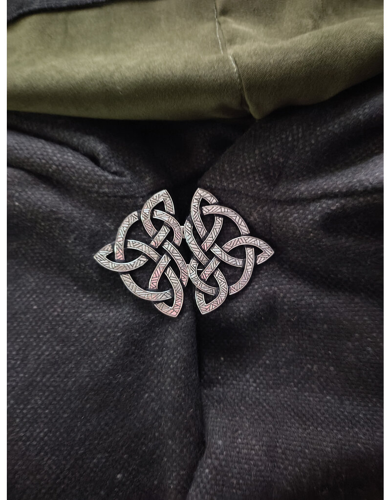 Cloakmakers.com 6074-Washable Charcoal Grey Wool Blend Cloak w/ Olive Green Moleskin Hood Lining & Celtic Triquetra Knot Clasp