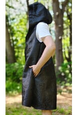 Cloakmakers.com J927-Washable Black Paisley Long Vest w/ Black Velvet Hood Lining & Four Pockets