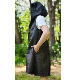 Cloakmakers.com J927-Washable Black Paisley Long Vest w/ Black Velvet Hood Lining & Four Pockets