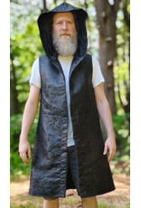 Cloakmakers.com J927-Washable Black Paisley Long Vest w/ Black Velvet Hood Lining & Four Pockets