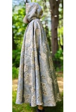 Cloakmakers.com 6075-Washable Blue & Cream Brocade Cloak w/ Tan Velvet Hood Lining & Gold Tones Plus Gold Tone Clasp